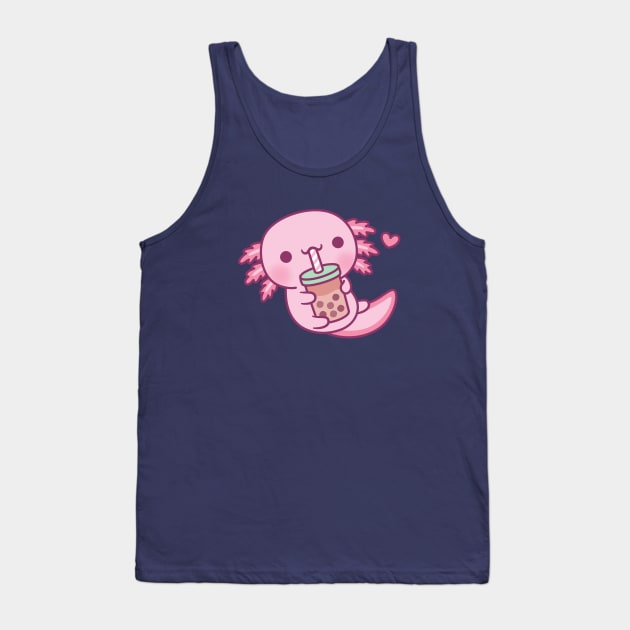 Cute Little Axolotl Loves Bubble Tea Tank Top by rustydoodle